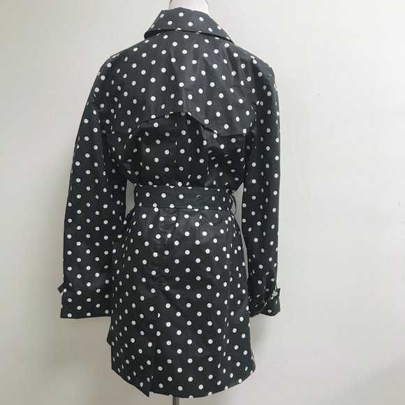 Chaps Ralph Lauren black white polka dot trench coat + belt L New - Picture 7 of 7